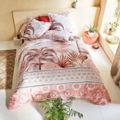BecquetTaie d'oreiller en coton OASIS motif exotique rose