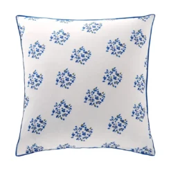 BecquetTaie d’oreiller en coton blanc motif floral bleu réversible - TANIA