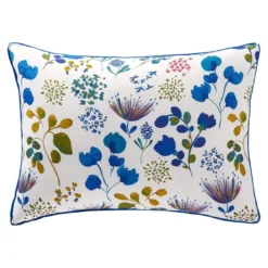 BecquetTaie d’oreiller en coton blanc motif floral bleu réversible - TANIA