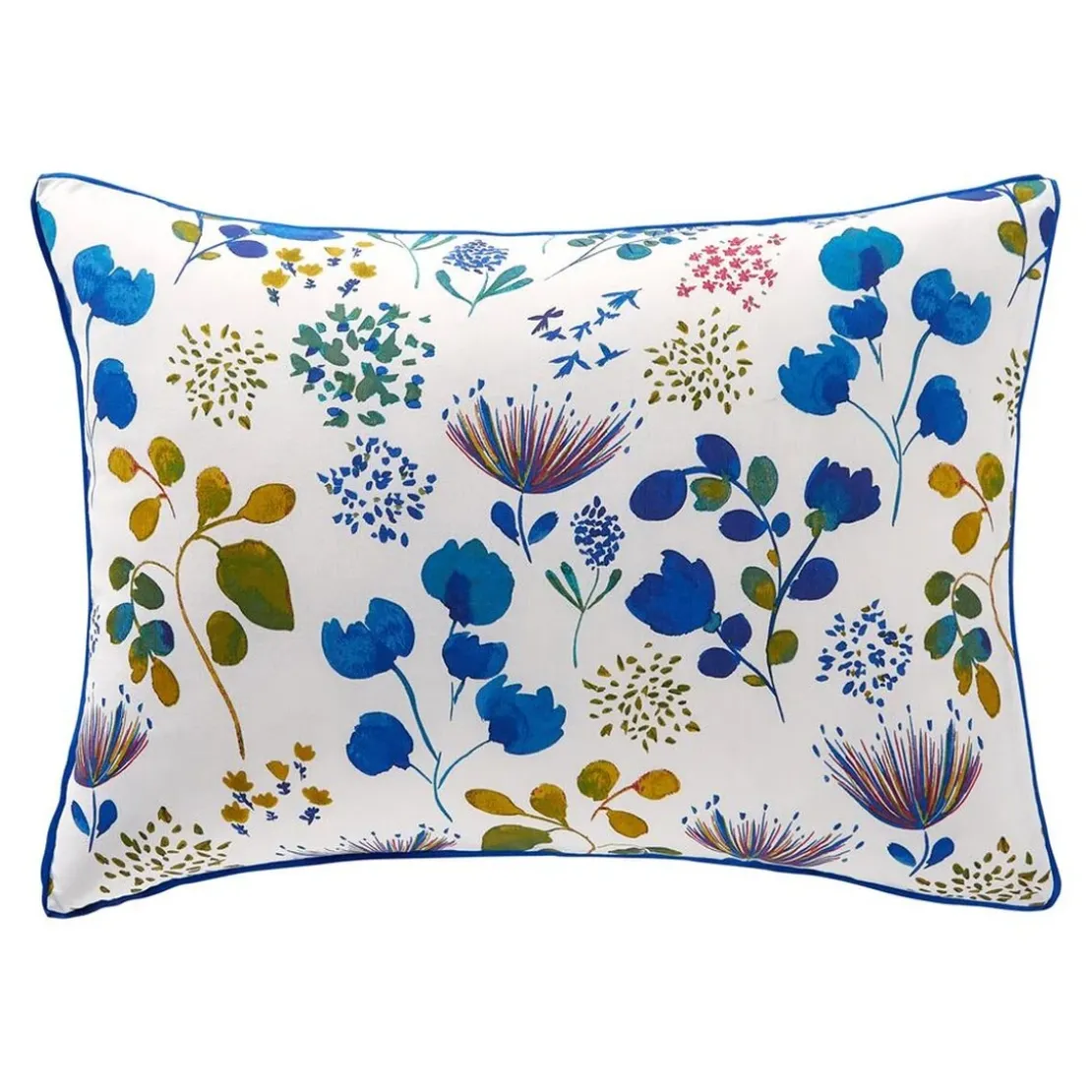 BecquetTaie d’oreiller en coton blanc motif floral bleu réversible - TANIA