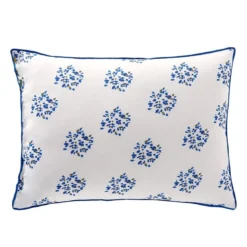 BecquetTaie d’oreiller en coton blanc motif floral bleu réversible - TANIA