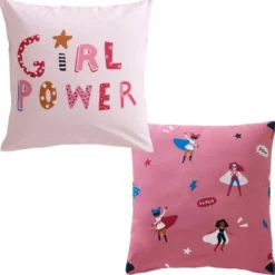 BecquetTaie d’oreiller enfant réversible en coton rose - GIRL POWER
