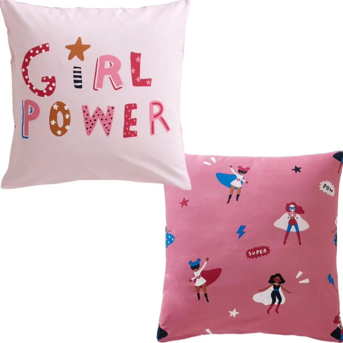BecquetTaie d’oreiller enfant réversible en coton rose - GIRL POWER