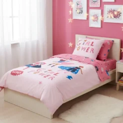 BecquetTaie d’oreiller enfant réversible en coton rose - GIRL POWER