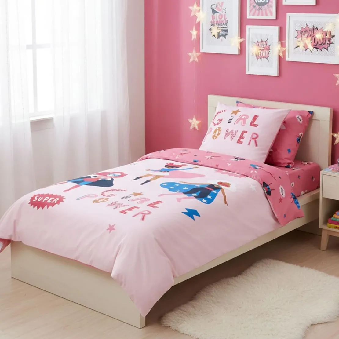 BecquetTaie d’oreiller enfant réversible en coton rose - GIRL POWER