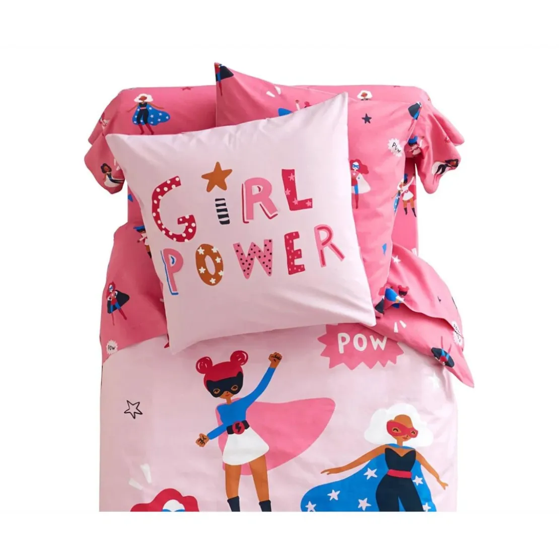 BecquetTaie d’oreiller enfant réversible en coton rose - GIRL POWER