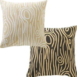 BecquetTaie d'oreiller en flanelle sable à motif graphique effet bois écru - TOPO