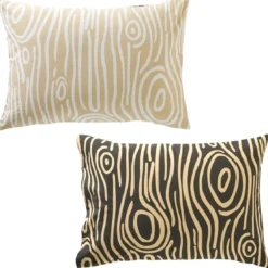 BecquetTaie d'oreiller en flanelle sable à motif graphique effet bois écru - TOPO