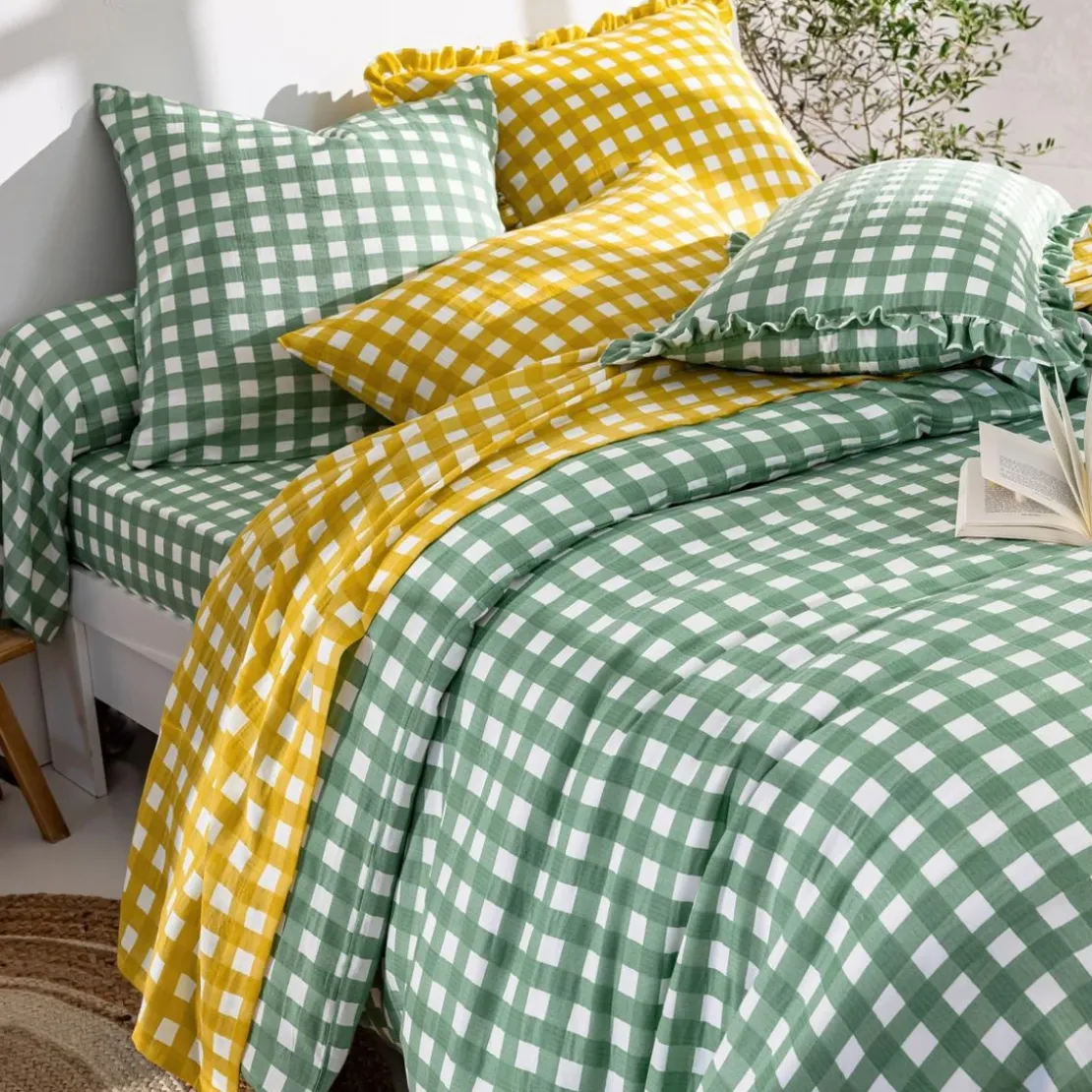 BecquetTaie d'oreiller en gaze de coton vert - VICHY
