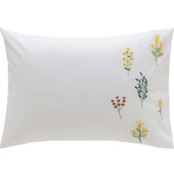 BecquetTaie d’oreiller en percale de coton blanc cassé à motif floral - FLEURETTES