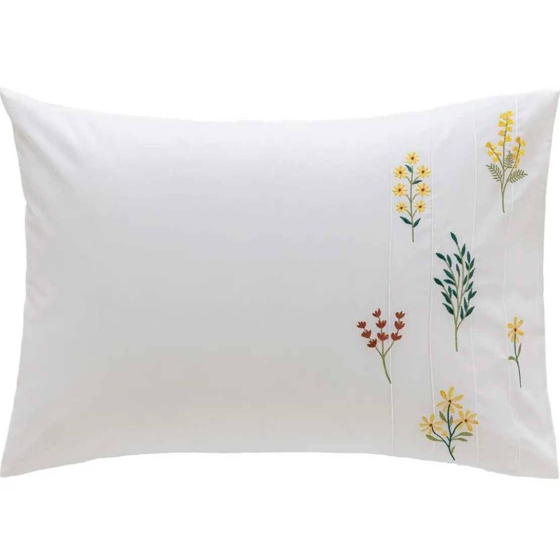 BecquetTaie d’oreiller en percale de coton blanc cassé à motif floral - FLEURETTES