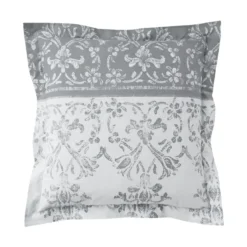 BecquetTaie d'oreiller en percale de coton gris à motif volutes - PASTOURELLE
