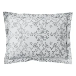 BecquetTaie d'oreiller en percale de coton gris à motif volutes - PASTOURELLE