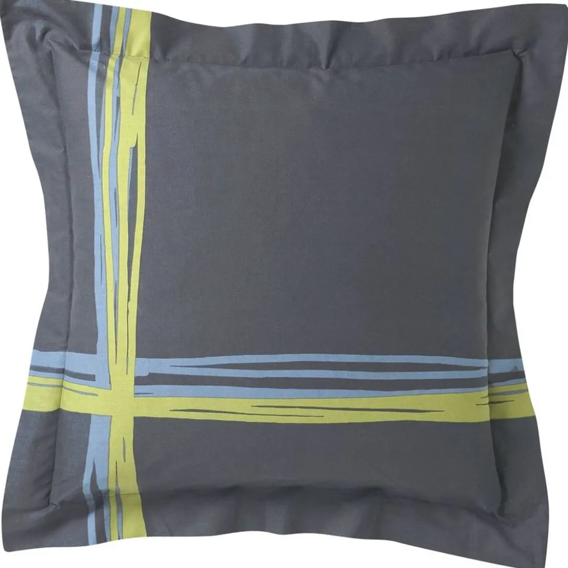 BecquetTaie d’oreiller et de traversin coton gris anthracite graphique vert amande
