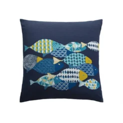 BecquetTaie d’oreiller et taie de traversin en coton bleu nuit à motifs graphiques - POISSONS