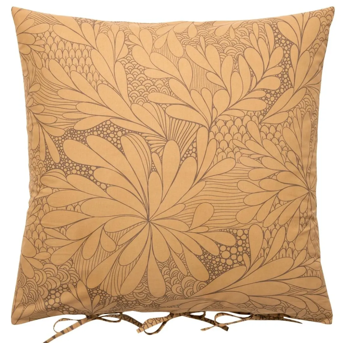 BecquetTaie d'oreiller nouettes coton jaune ocre floral brun taupe - SIDO