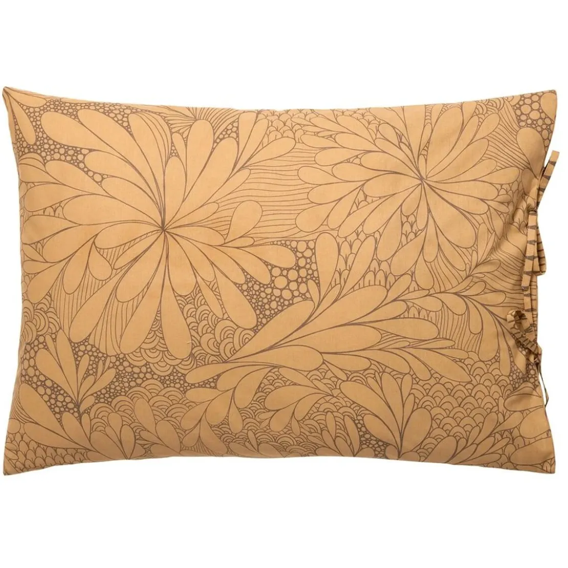 BecquetTaie d'oreiller nouettes coton jaune ocre floral brun taupe - SIDO