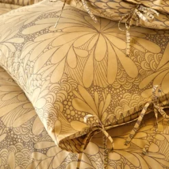 BecquetTaie d'oreiller nouettes coton jaune ocre floral brun taupe - SIDO