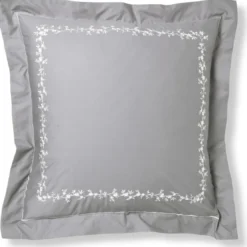 BecquetTaie d'oreiller ou de traversin en percale de coton gris à motif brodé floral - ADELE