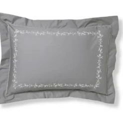 BecquetTaie d'oreiller ou de traversin en percale de coton gris à motif brodé floral - ADELE