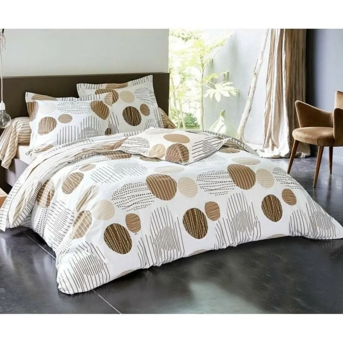 BecquetTaie d’oreiller ou de traversin en coton beige à motif graphique - BAXLEY