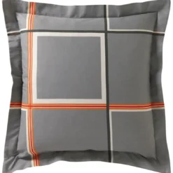 BecquetTaie d'oreiller ou de traversin en coton gris à motifs carreaux -BIBUS