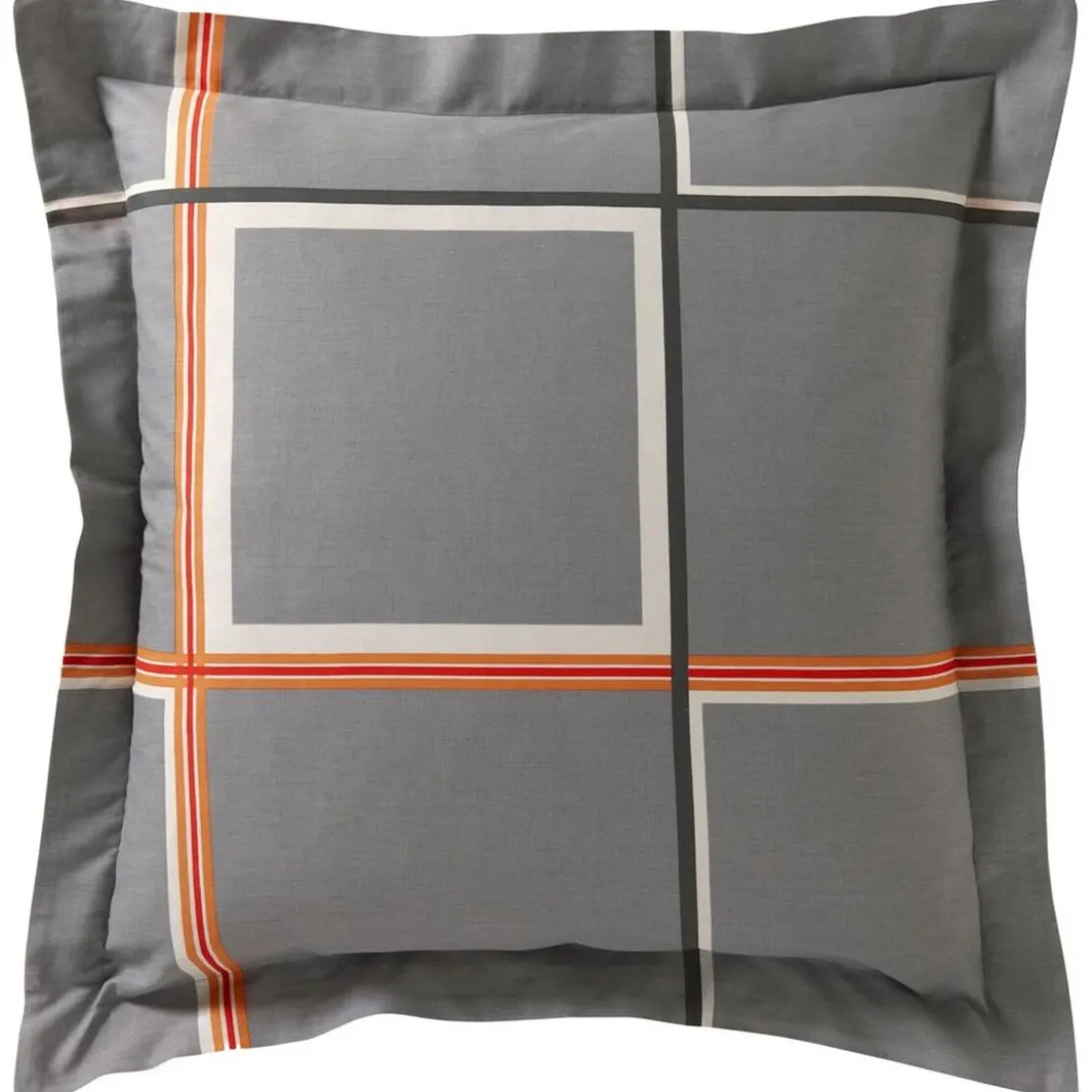 BecquetTaie d'oreiller ou de traversin en coton gris à motifs carreaux -BIBUS