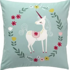BecquetTaie d'oreiller ou de traversin enfant en coton Licorne - bleu / rose