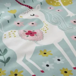 BecquetTaie d'oreiller ou de traversin enfant en coton Licorne - bleu / rose