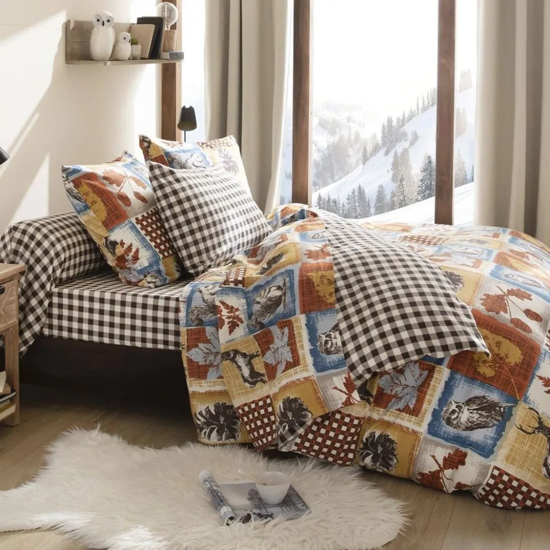 BecquetTaie d'oreiller ou de traversin en flanelle multicolore - HIBOUX