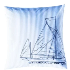 BecquetTaie d'oreiller ou de traversin en coton DESTINATION brodé bateau bleu
