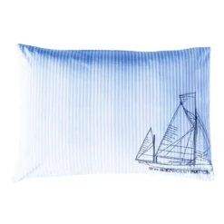 BecquetTaie d'oreiller ou de traversin en coton DESTINATION brodé bateau bleu