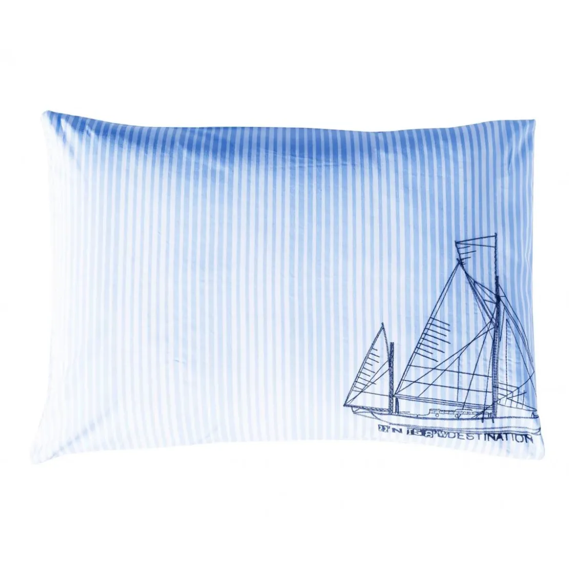 BecquetTaie d'oreiller ou de traversin en coton DESTINATION brodé bateau bleu