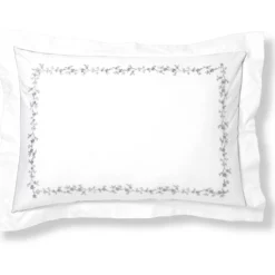 BecquetTaie d'oreiller ou de traversin en percale de coton blanc à motif brodé floral - ADELE