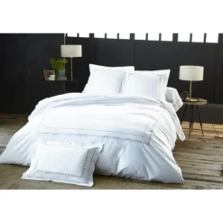 BecquetTaie d'oreiller ou de traversin en percale de coton blanc à motif brodé floral - ADELE