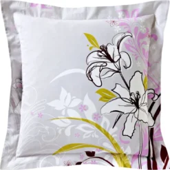 BecquetTaie d’oreiller ou de traversin en coton gris à motif floral - JOELY