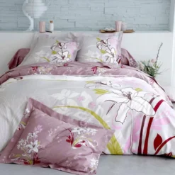 BecquetTaie d’oreiller ou de traversin en coton gris à motif floral - JOELY