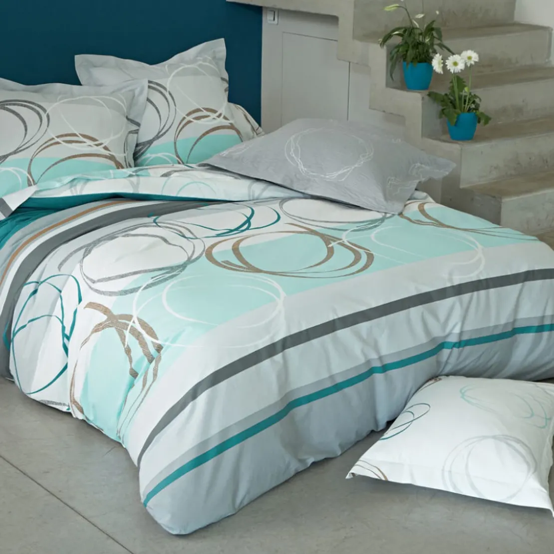 BecquetTaie d'oreiller ou traversin motif spirales - vert d'eau