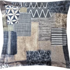 BecquetTaie d'oreiller ou traversin en coton bleu grisé effet patchwork - ILE DE CANDIE