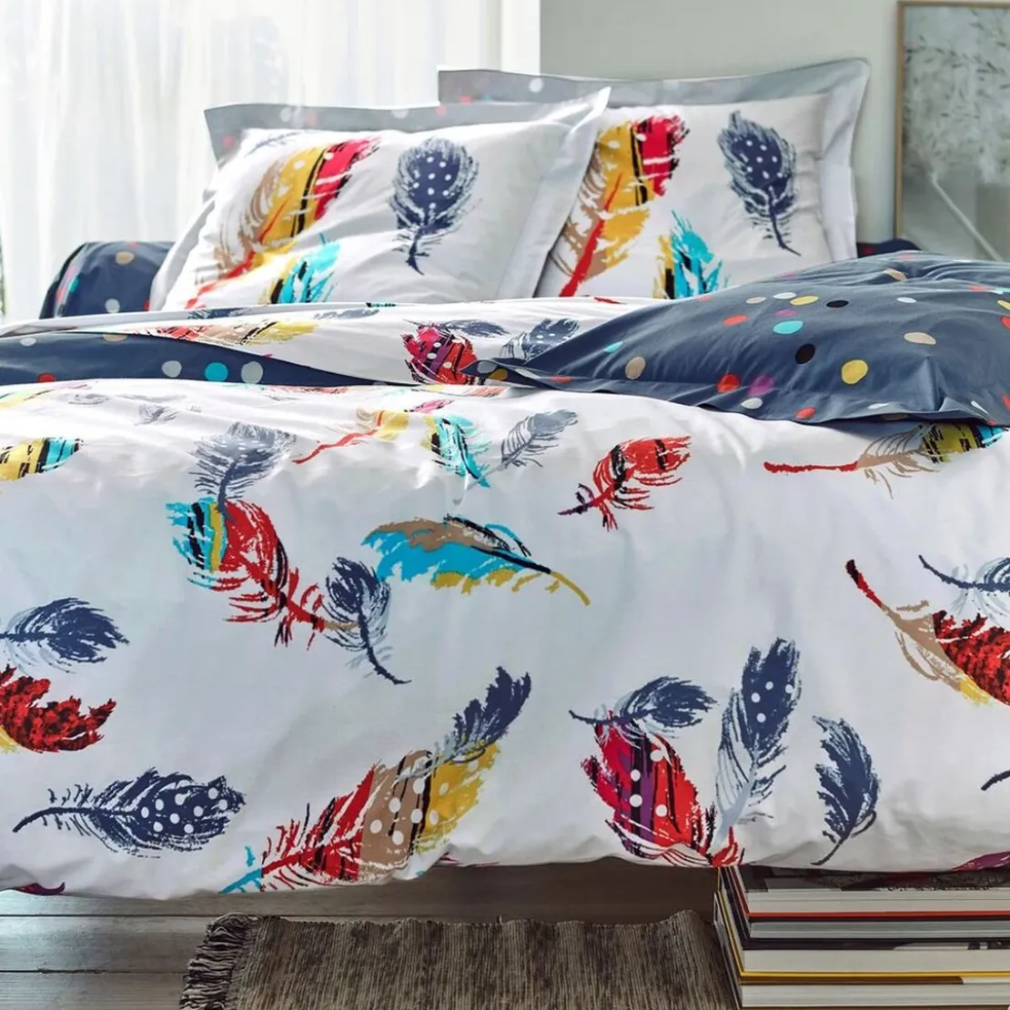 BecquetTaie d'oreiller ou traversin plumes et pois coton- bleu/blanc