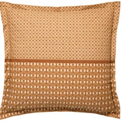 BecquetTaie d’oreiller percale de coton jaune ocre motifs graphiques écru - ROMEO