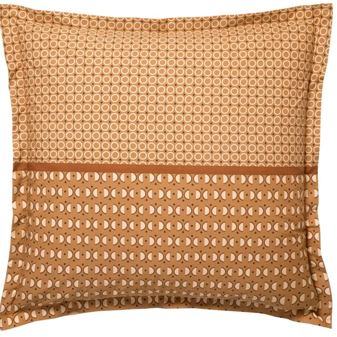 BecquetTaie d’oreiller percale de coton jaune ocre motifs graphiques écru - ROMEO
