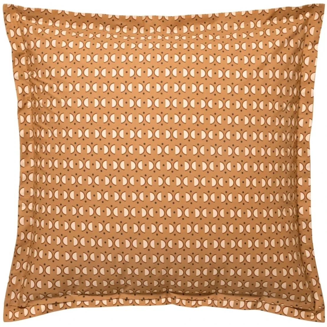 BecquetTaie d’oreiller percale de coton jaune ocre motifs graphiques écru - ROMEO