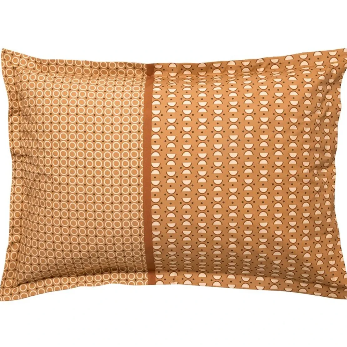 BecquetTaie d’oreiller percale de coton jaune ocre motifs graphiques écru - ROMEO