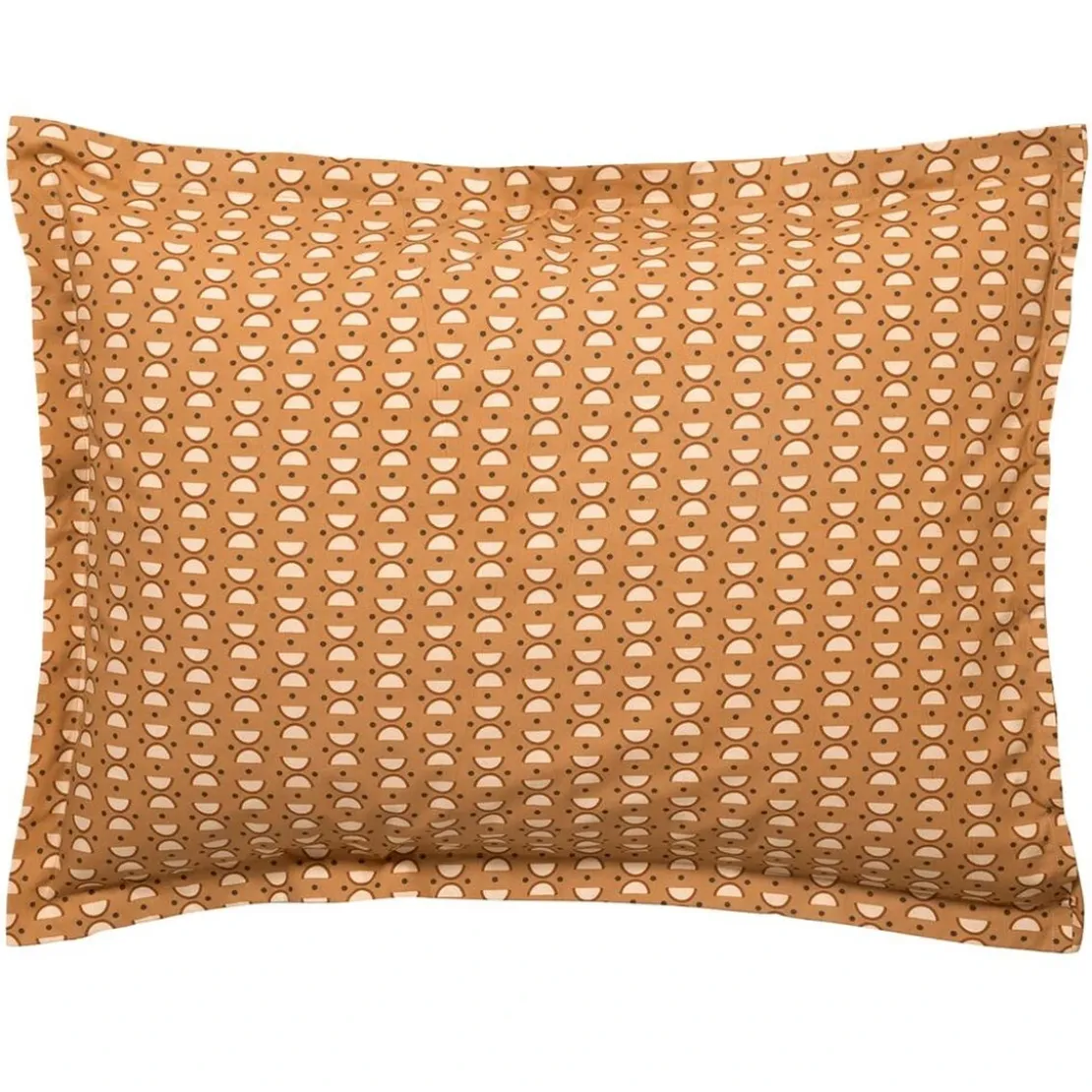BecquetTaie d’oreiller percale de coton jaune ocre motifs graphiques écru - ROMEO