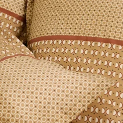 BecquetTaie d’oreiller percale de coton jaune ocre motifs graphiques écru - ROMEO