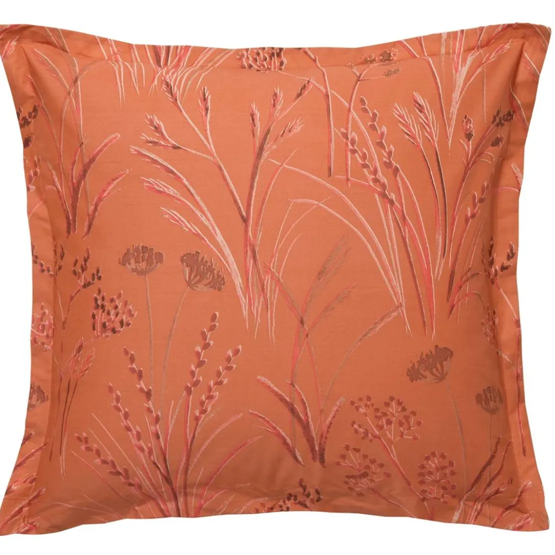 BecquetTaie d'oreiller percale de coton terracotta réversible motif végétal - Collection SOUFFLE DE PAILLE