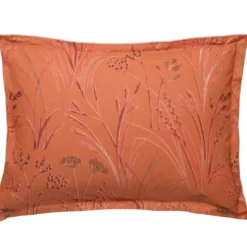 BecquetTaie d'oreiller percale de coton terracotta réversible motif végétal - Collection SOUFFLE DE PAILLE