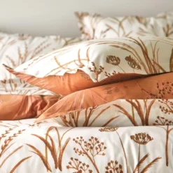 BecquetTaie d'oreiller percale de coton terracotta réversible motif végétal - Collection SOUFFLE DE PAILLE