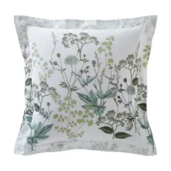 BecquetTaie d'oreiller percale de coton blanche florale verte - VERONIKA